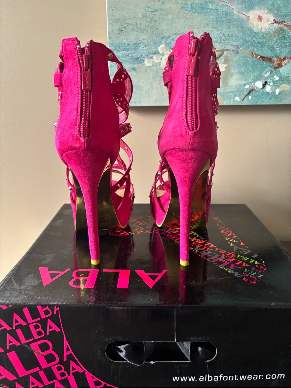 ALBA Hot Pink Suede Strappy Stiletto Heels